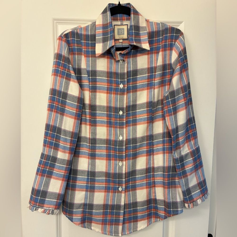 BELL BY ALICIA BELL Long Sleeve Plaid Shirt Red White Blue Women’s Size 8